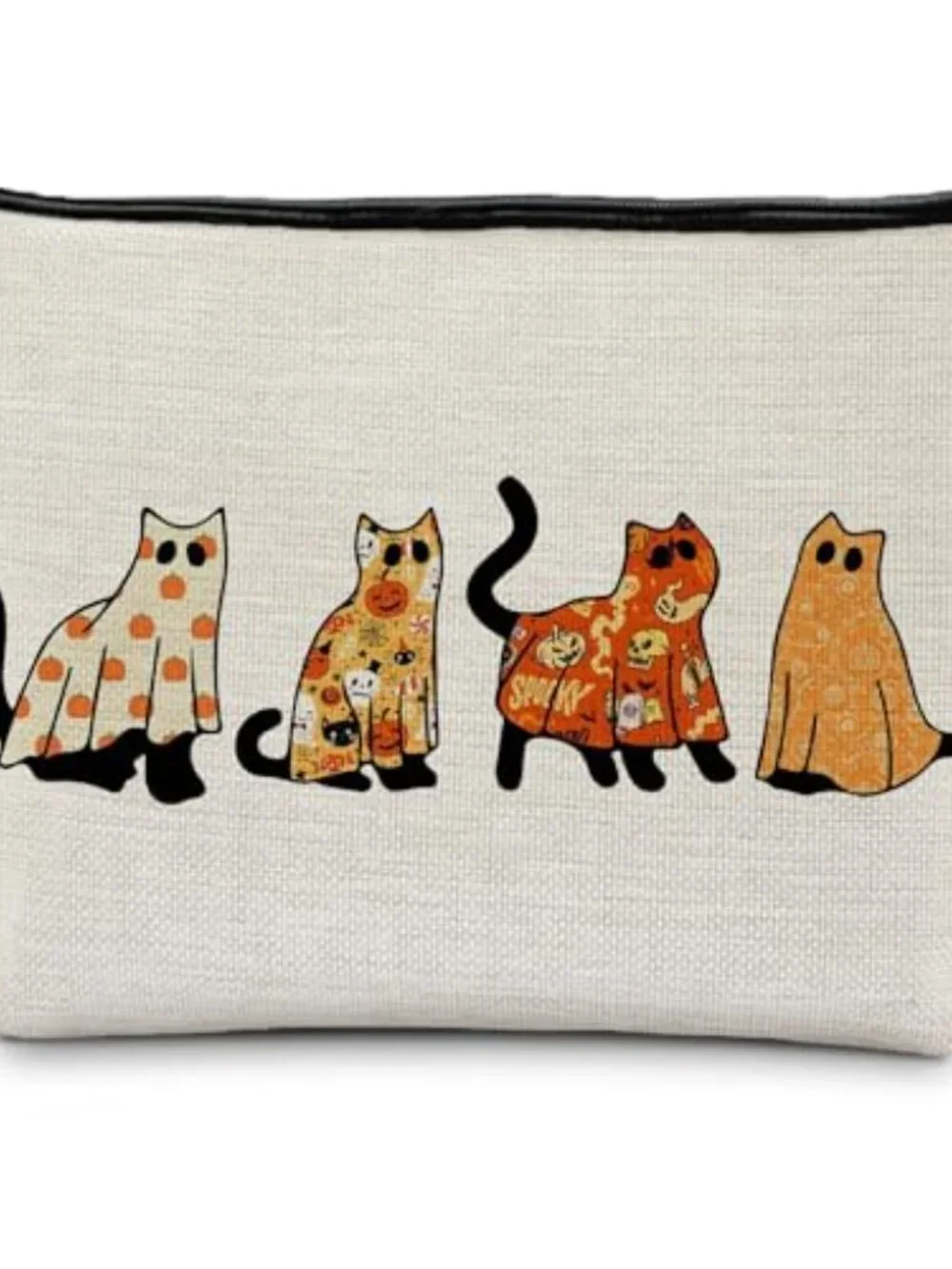 Linen Makeup Bag with Zipper - Waterproof Canvas Interior - Cat Lover Gift